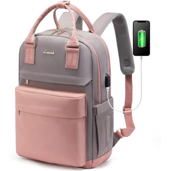 Laptop Backpack for Women Girls 15.6 Inch Pink & Grey